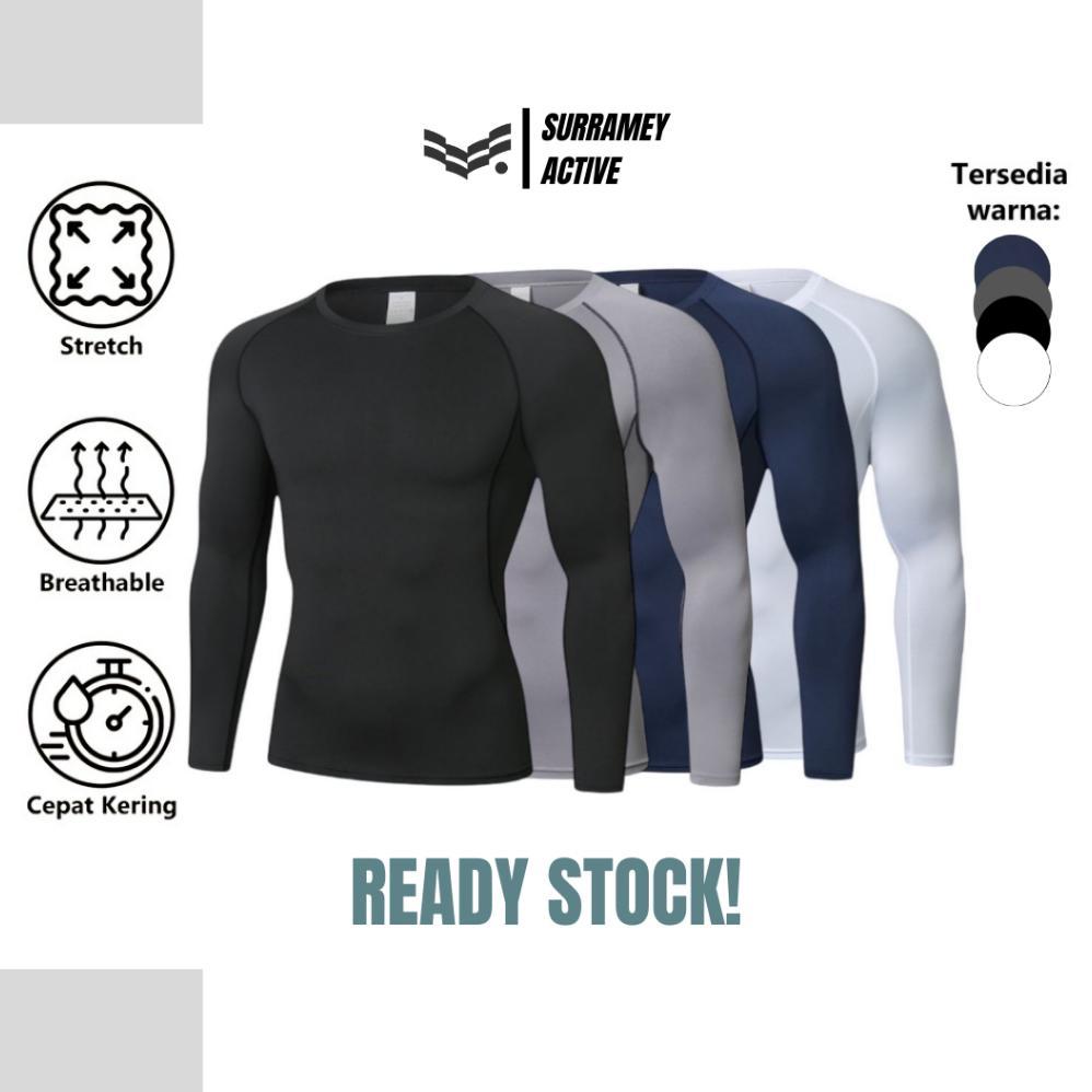 Surramey Active Baju Manset Baselayer Lengan Panjang Kaos Long Sleeve Sport Compression Olahraga Pri