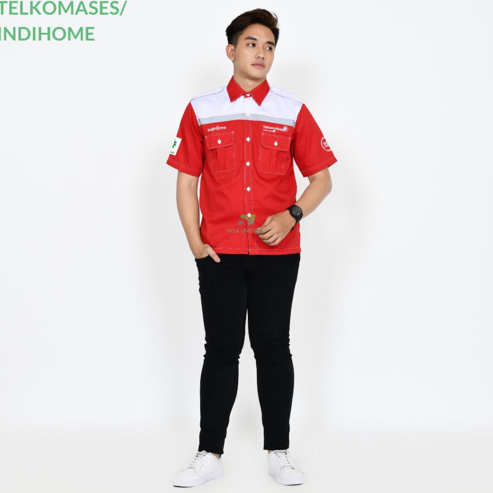 Diskon Baju Seragam Kerja Indihome/Kemeja Promosi Indihome/Custom Bordir Indihome/Baju Indihome Mera