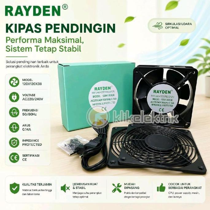 Rayden Kipas AC 12CM 220V Plastik Bodi Besi Cooling Fan Panel Langsung Colok Listrik 120x120x38mm