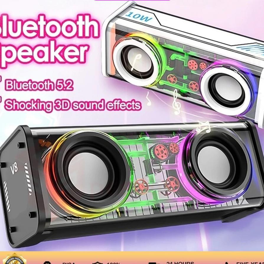 Speaker Bluetooth Subwoofer Meriam Baja Kecil Transparan Audio Portabel Nirkabel 13W Mecha Subwoofer