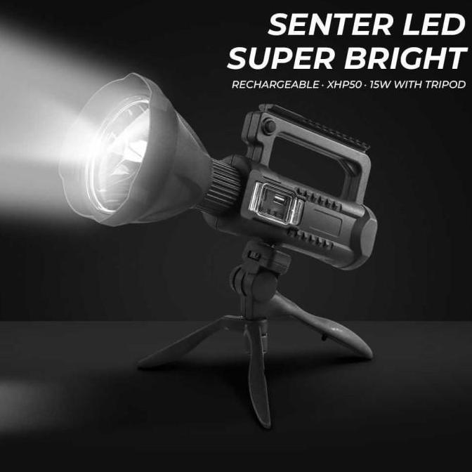Senter LED Super Bright Rechargeable XHP50 15W with Tripod - W590