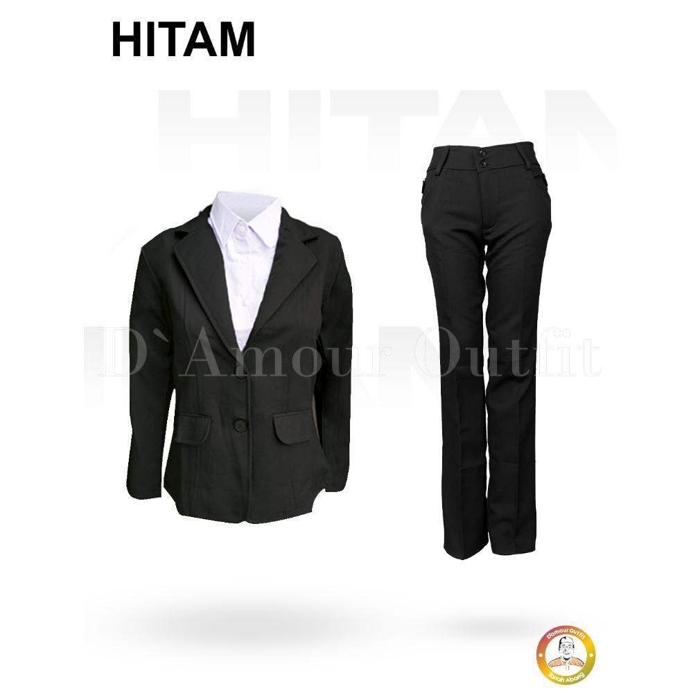 Best Seller One Set Setelan Jas Blazer Dan Celana Bahan Kancing Saku Wanita Stelan Jas Kerja Kantor 