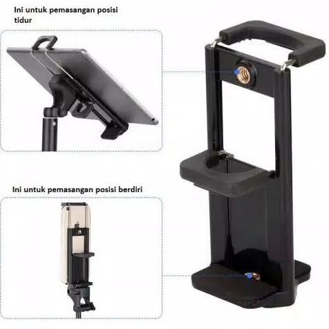 Kepala 2In1 Holder Tablet Tab Handphone Untuk Tongsis Tripod