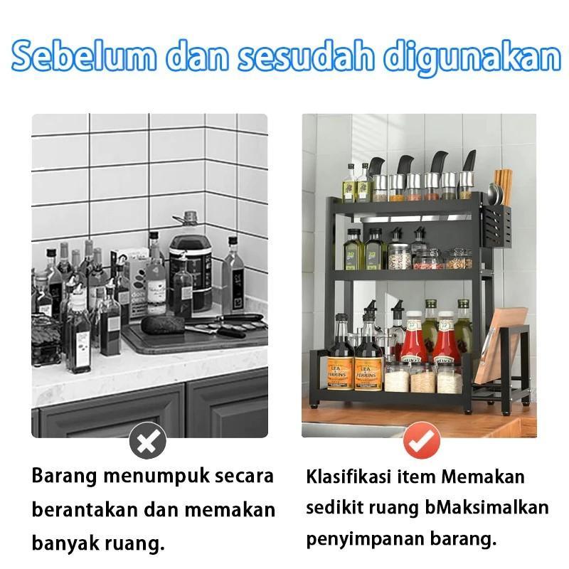 Rak Bumbu Dapur Stainless Steel Rak /Bumbu 3 Susun Dapur Serbaguna Rak Botol Bumbu/Rempah Rak/Botol 