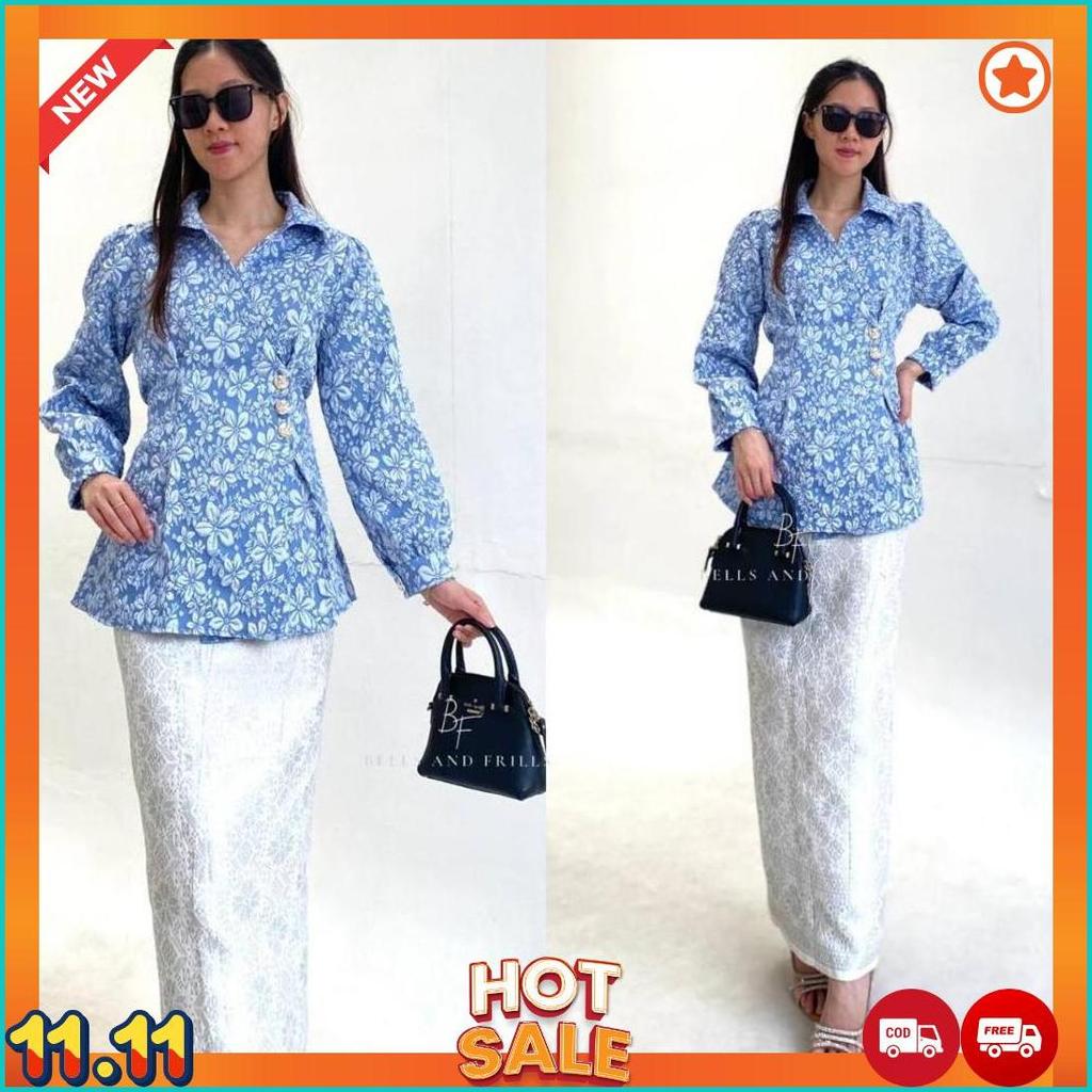 MANOHARA Set Fukuro Modern Jaquard Premium | Kemeja Kimono Kebaya Kurung Busui Friendly | Atasan Mel