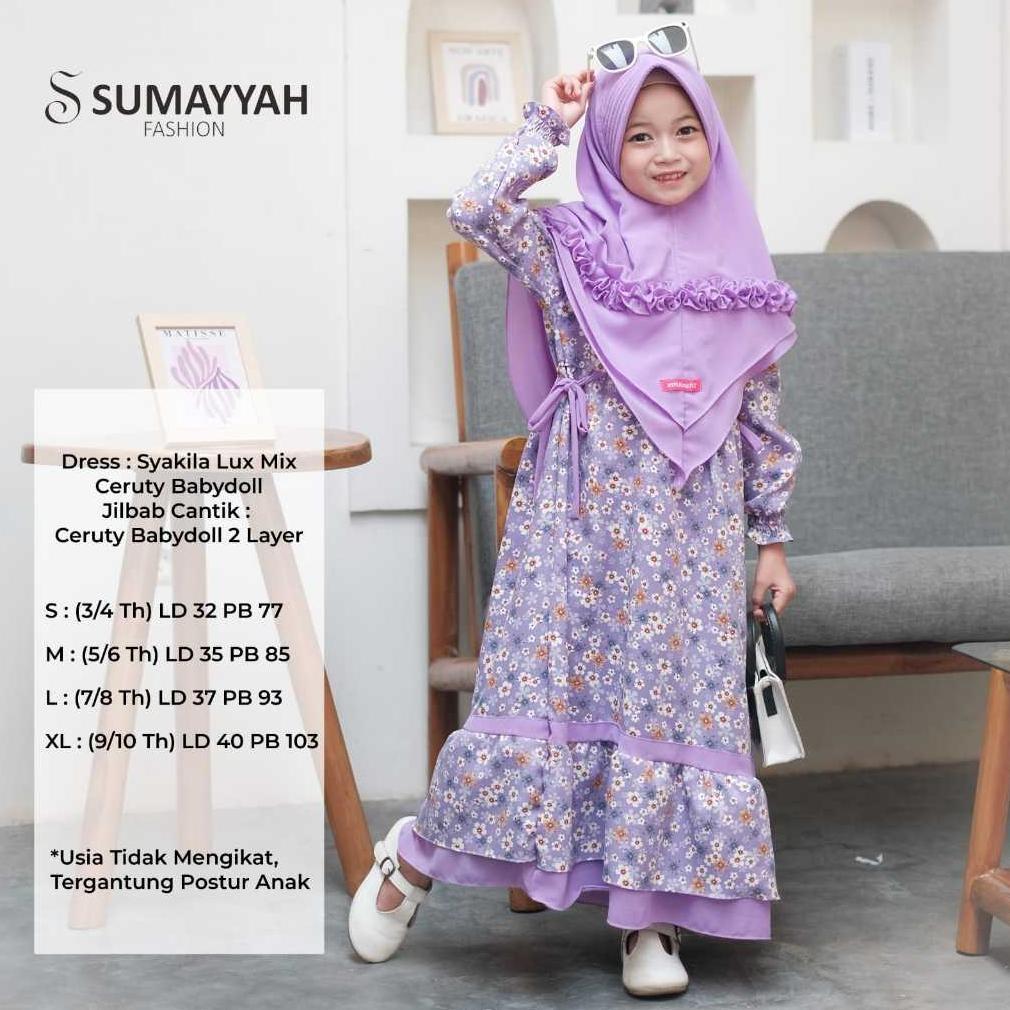 PREMIUM GAMIS DRESS MUSLIMAH ANAK KHUMAERO SYAR'I BAHAN SHAKILA MOTIF BUNGA SET PLUS JILBAB CERUTY B