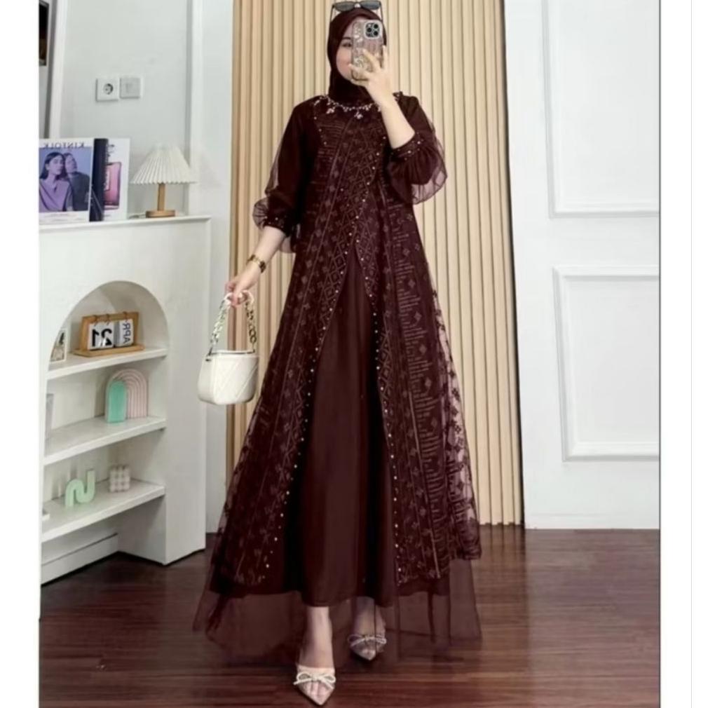 Free Ongkir Kayla Dress Burkat Mix Tille Full Furring Premium Pakaian Muslim Wanita Model Terbaru Ba