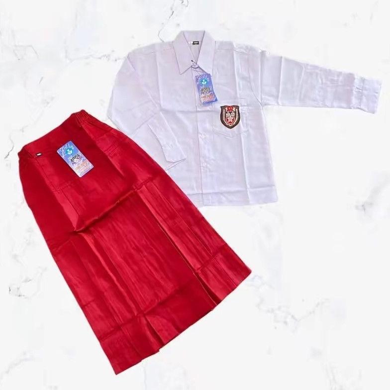 Best Seller Setelan Seragam Sekolah Sd Mi Cewek Putih Merah Baju Lengan Panjang Dan Rok Panjang Merk
