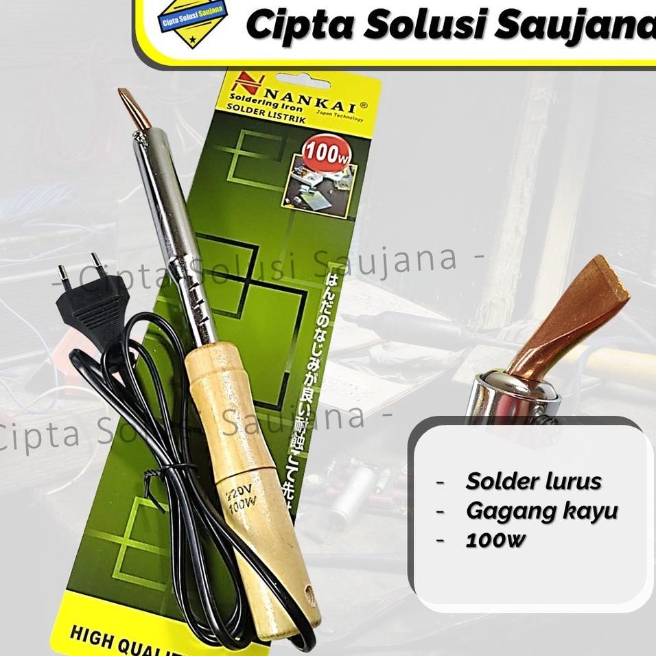 Nankai 100 / 150 / 300 Watt Solder Listrik Gagang Kayu Alat Patri Logam Stainless Huruf Timbul Solde