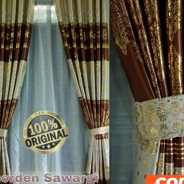 Gorden Premium Import Mewah Model Terbaru Motif Batik Gordyn Jendela Print Emas Bahan Blackout Impor