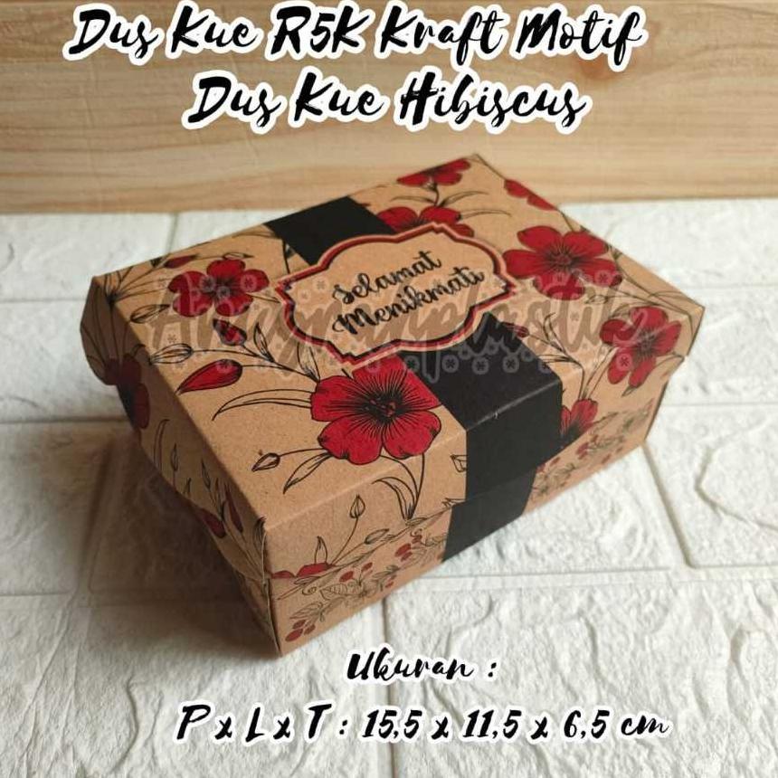 Dus Kue R5K Dan R6 Kraft Hibiscus Merah Hitam / Dus Kue Coklat Motif / Dus Jajan Per Pack