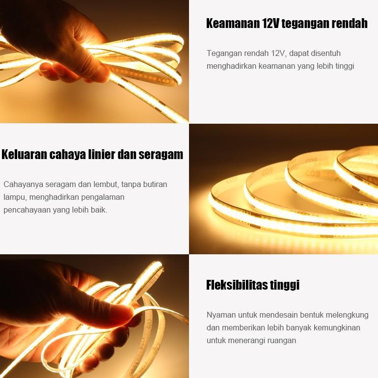TERBARU LAMPU STRIP COB 12V/24V CAHAYA KEPADATAN TINGGI 5 METER/10METER LAMPU LED LEM PEREKAT SENDIR