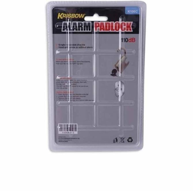 Krisbow Gembok Alarm 110 Db Alarm Padlock Zinc Brass