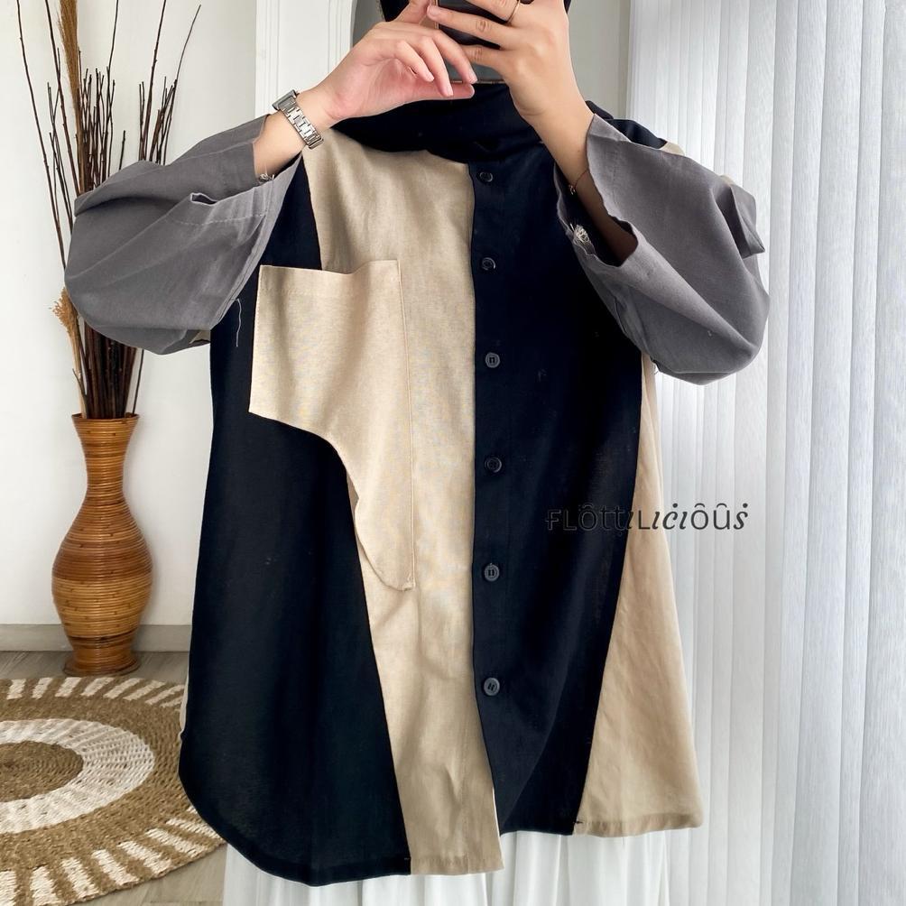 PREMIUM MAIZA SHIRT - FLOTTILICIOUS / Oversize Blouse / Bahan Katun Linen Rami / Bigsize Outfit / Ke