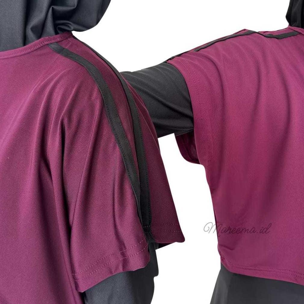 Premium Setelan Olahraga 3 In 1 Crop Legging Rok Manset Baju Sport Muslim Panjang Wanita Senam Lari 