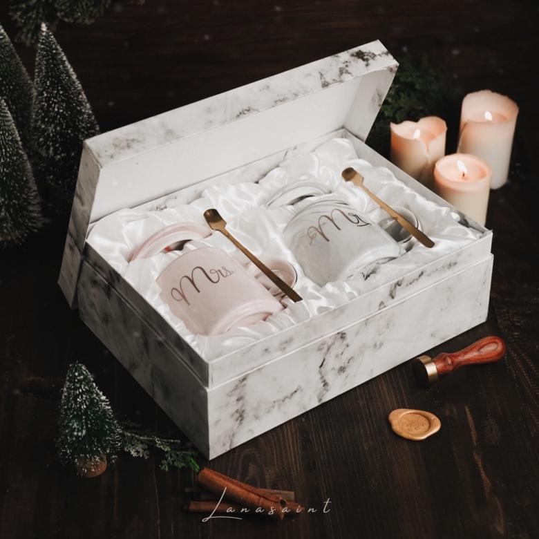 Free Ongkir Lanasaint Hampers Keramik Wedding And Birthday Bern Marble Glass Set  Mr & Mrs Glass