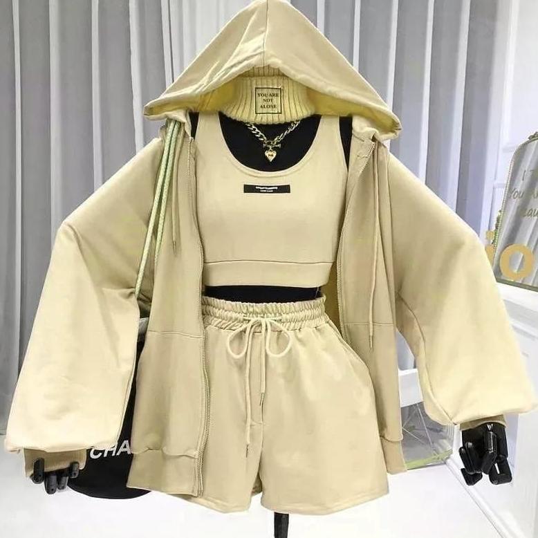 Murah  Setelan Wanita Zora One Set 2In1 Jaket + Pants No Tanktop Korean Style | One Set Hoodie Zippe
