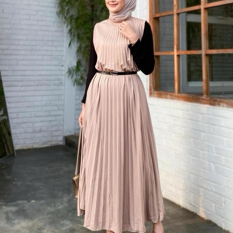 Gratong Inner Dress Plisket Tanpa Lengan / Dress Plisket / Gamis Plisket