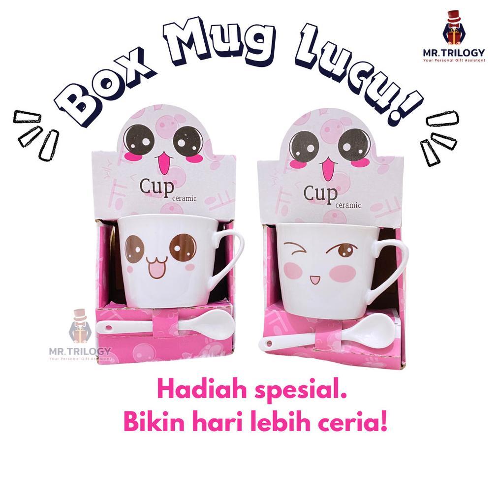 Best Seller Hampers Wedding Gelas Cangkir Set Sendok Emoji Gelas Aesthetic Tea Pot Mug Set Kado Pern