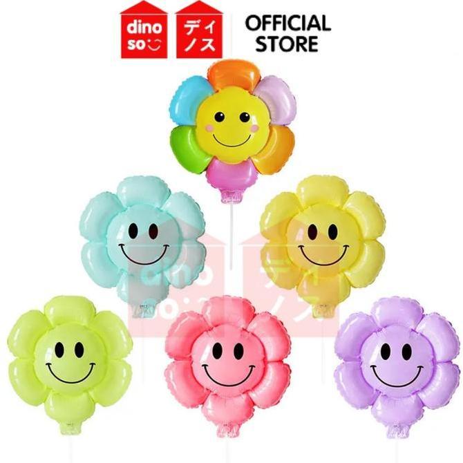 Balon Foil Stik Bunga Daisy Smile Warna Warni Led Non Led Balon Bunga