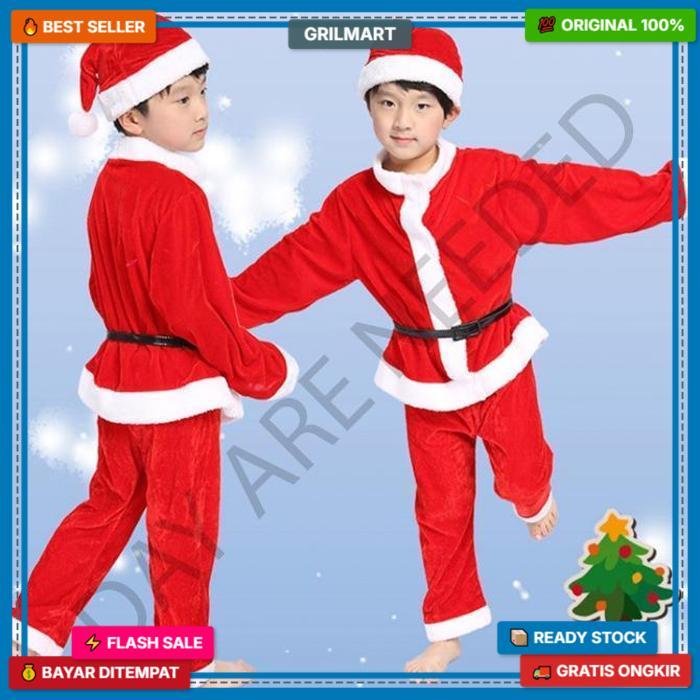 Santa Bahan Premium Bukan Fanel Baju Kostum Santa Claus Christmas Anak Perempuan Sinter Clause Santa