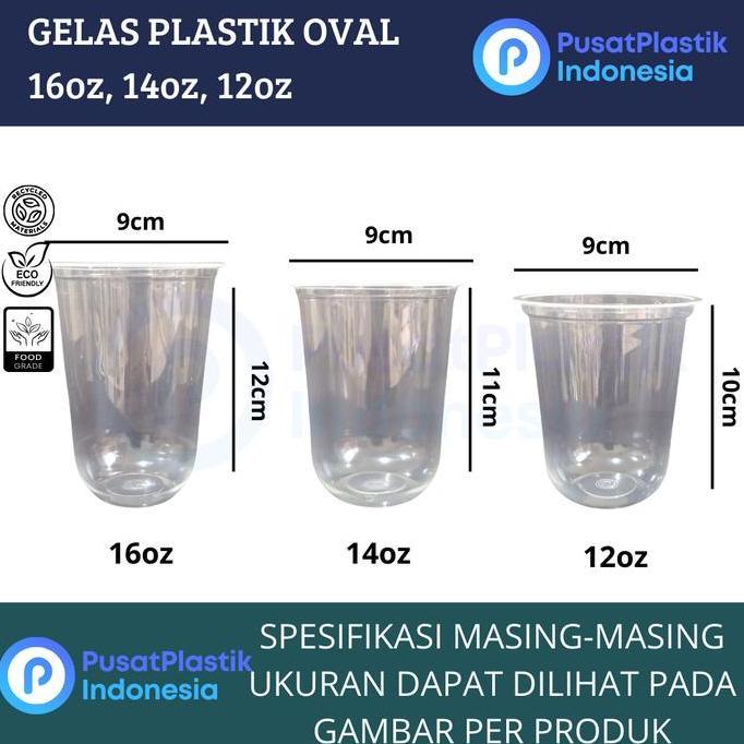 Gelas Plastik Oval 16oz Isi 50pcs / Gelas Oval / U Cup / Gelas Kekinian | Tutup Gelas 10oz 120z 140z