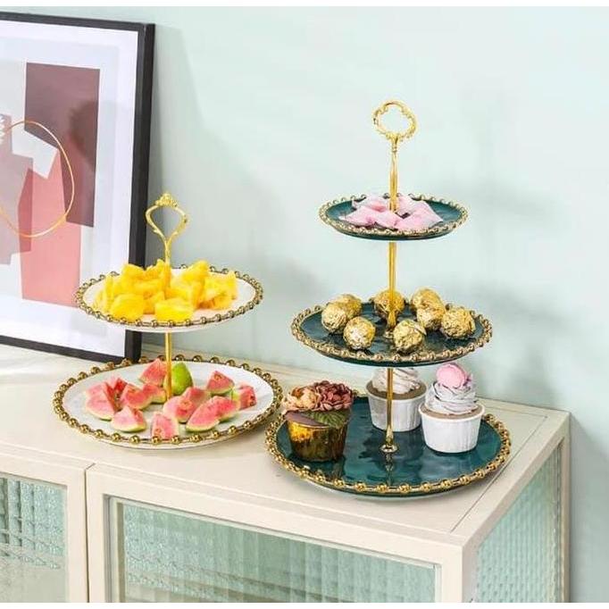 Premium Gold Cake Tier / CANADA CAKE TIER / Rak Susun Kue Roti 3 tingkat / Fruit Tray Tier Marble / 