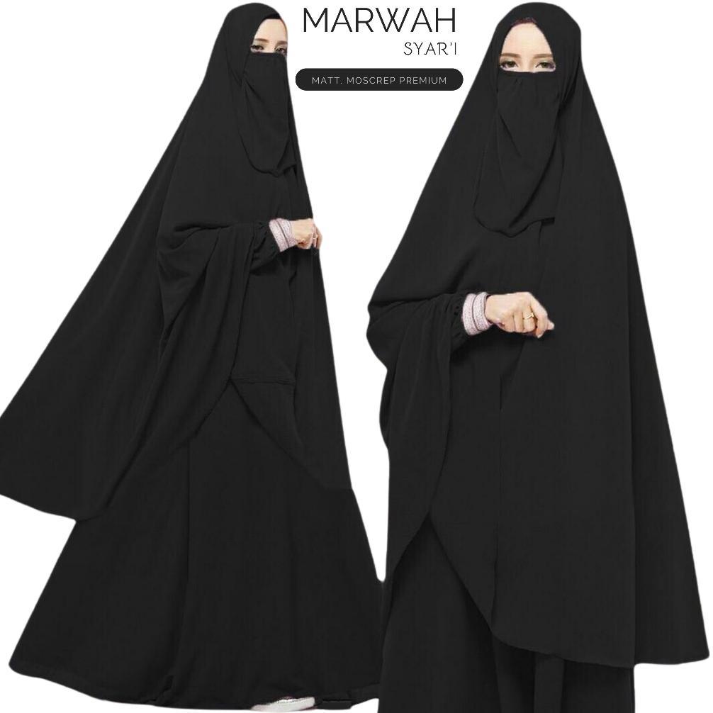 FAST DELIVERY Gamis Marwah Syari Set Cadar /Gamis Syari Set Hijab/Gamis Set Cadar Jumbo/Gamis Set Hi