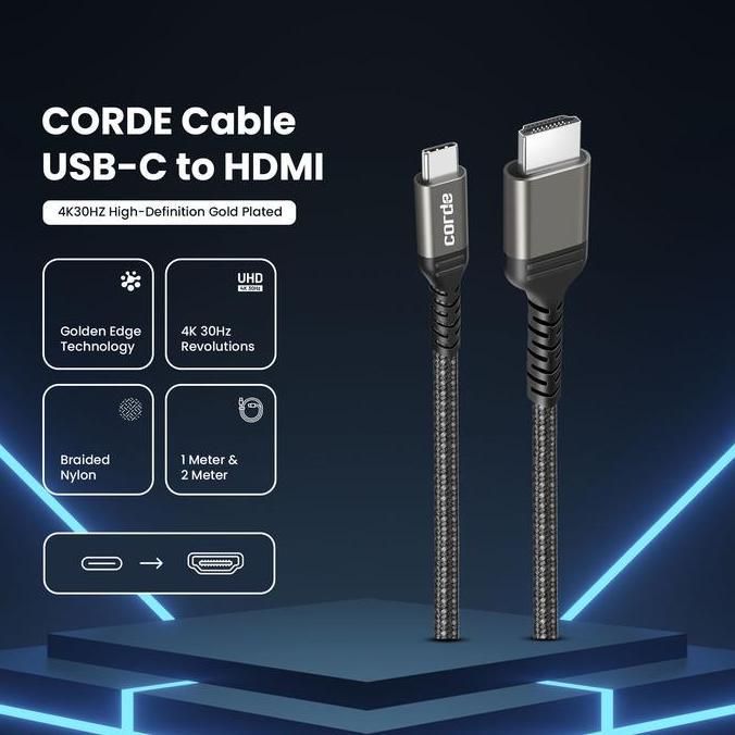 TERBARU - Nylon Kabel USB C ke HDMI Gold Plated 4K30Hz 1m 2m Support HP Proyektor