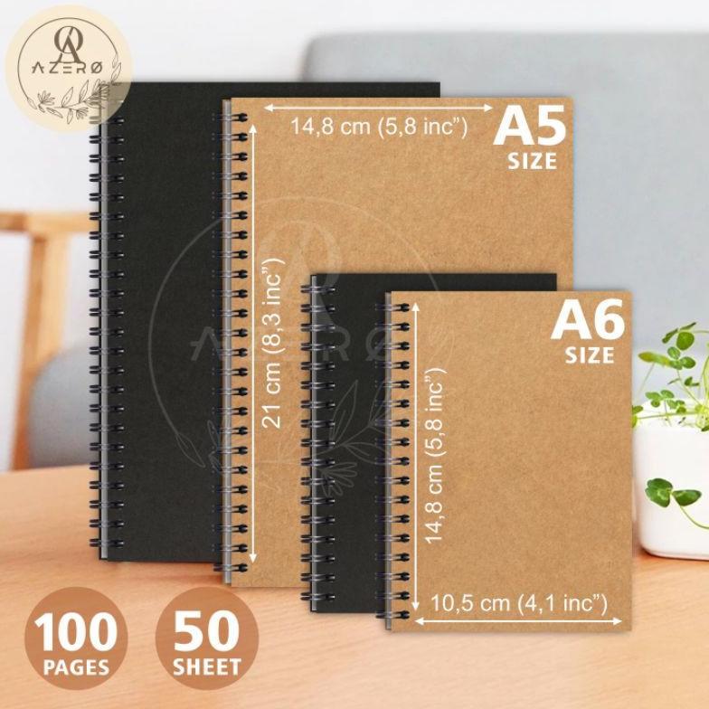 Note Book A5 A6 Vintage Aesthetic / Buku Tulis Notebook Cover Hitam & Cover Kraft / Buku Catatan 50 