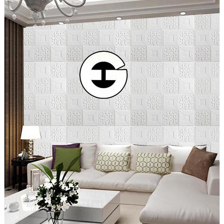 (COD) EG Wallpaper Foam Motif Batik 01 3D Bata Stiker Wall Paper Sticker Pre Tekstur 3D Nyata Keteba