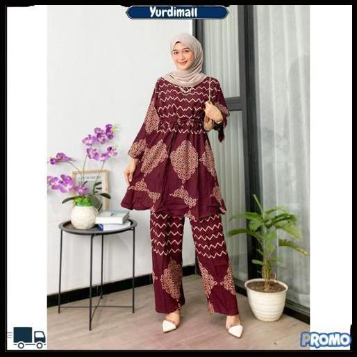 One Set Wanita Kekinian Jumbo Rayon Premium Busui Motif Sonya / Tunik Wanita Setelan Celana Terbaru 