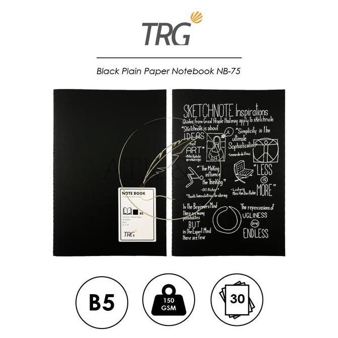TRG Black Plain Paper Notebook B5 NB-75 - Buku Tulis Catatan A5 Hitam Polos Motif Plain TRG