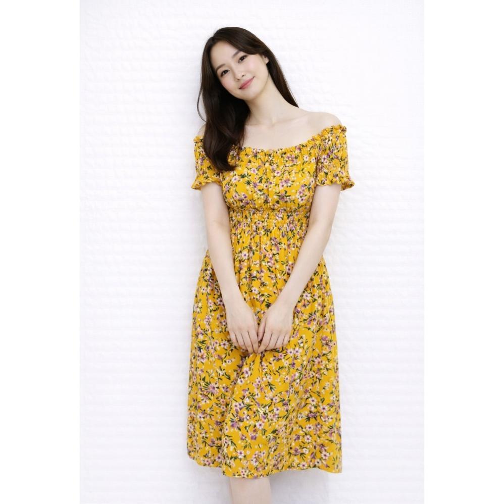 Termurah  Mini Dress Sabrina Kerut Motif Bunga-Bunga Rayon