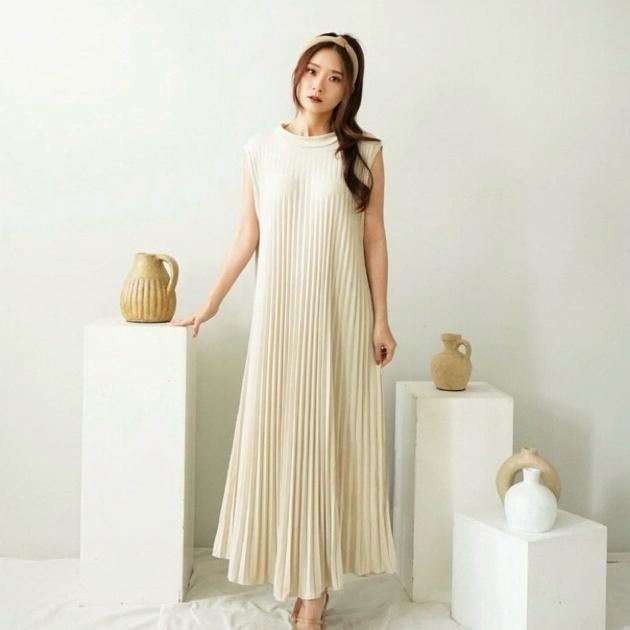 Viral  Inner Dress Plisket Tanpa Lengan / Dress Plisket / Gamis Plisket