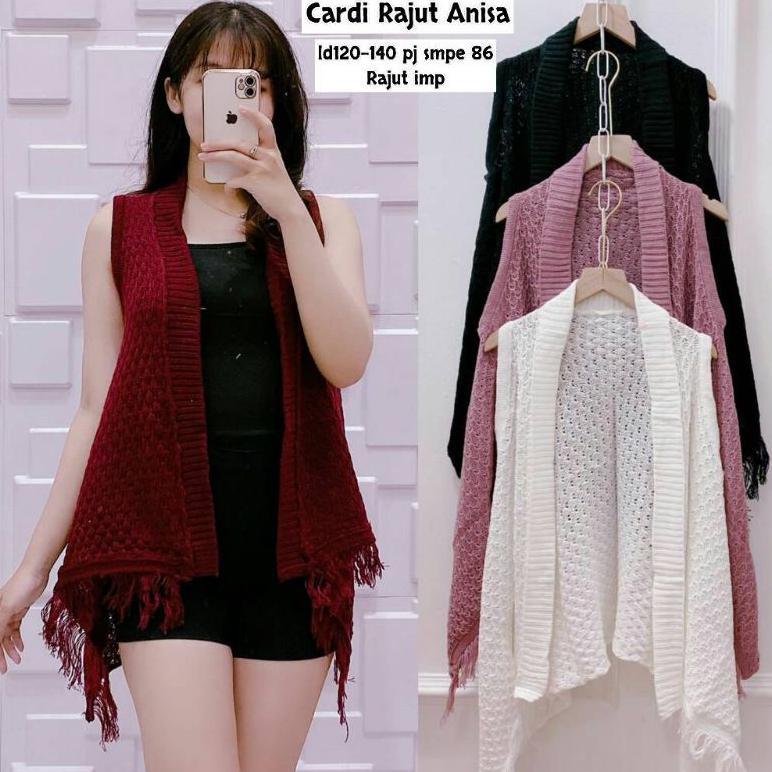 Promo  Cardigan Rajut Wanita Cardi Outer Cardigan Rajut Tanpa Lengan Polos Rumbai Impor As01