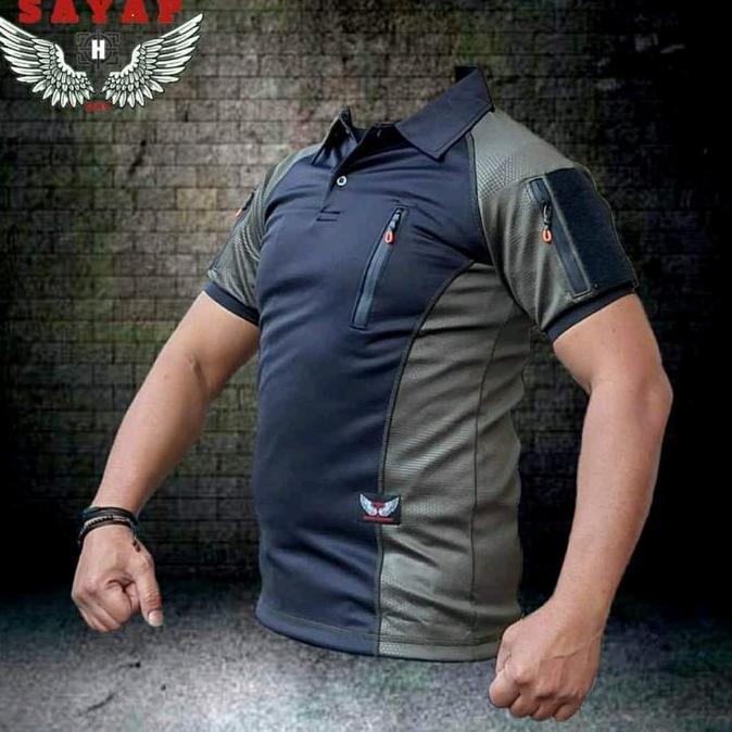 Kaus TNI POLRI BDU wangki lengan pendek pria full scuba motif polos loreng tebal kerah baju Basic Fo
