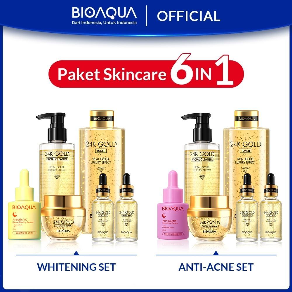 BIOAQUA Skincare 1 Set Lengkap 6pcs With Brightening Serum Wajah / Acne Essence / Day & Night Pelemb