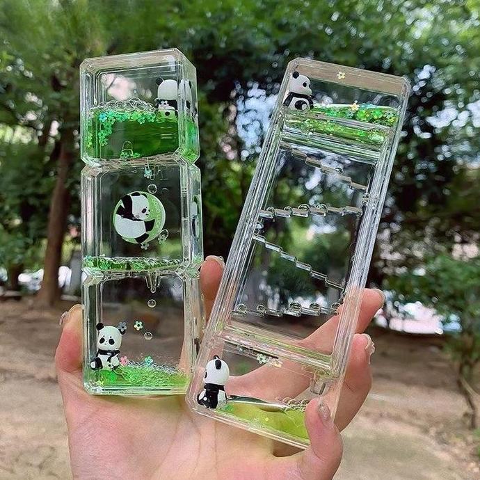 Timer Akrilik Minyak Panda Tangga Jam Pasir Cair Drip Oil Dekorasi Pajangan Anti Stress ES