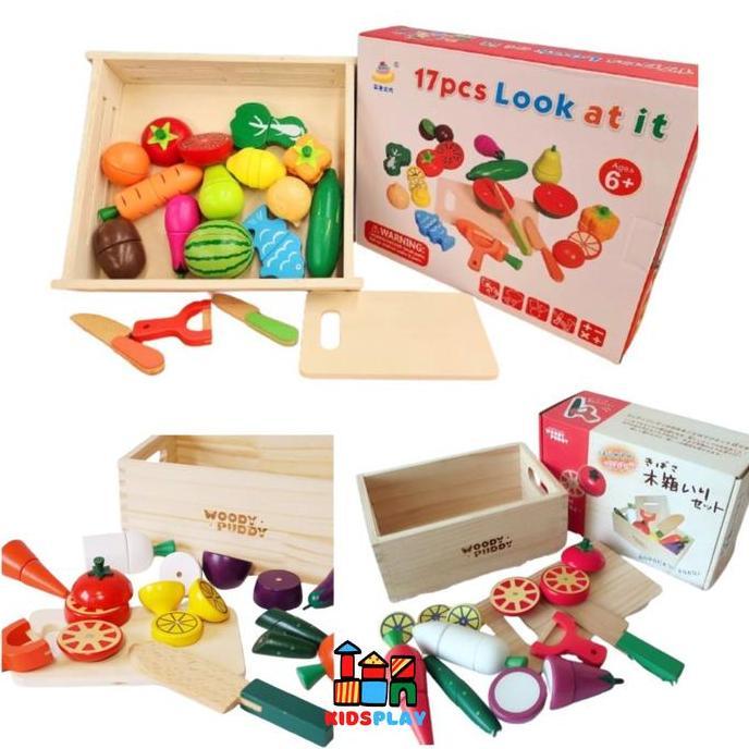 anjasmilaat - 17pcs look at it mainan masak masakan wooden toys mainan kayu mainan dapur anak pereka