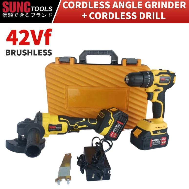 SUNC TOOLS Paket Mesin Gerinda + Bor Cordless Brushless 42Vf / Nagawa ready