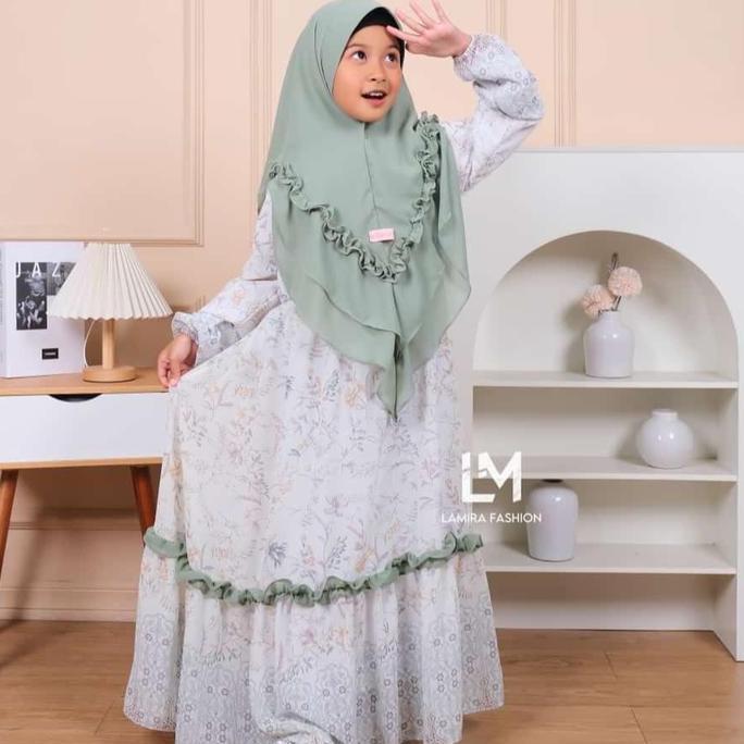 NEW GAMIS ANAK PEREMPUAN BAJU MUSLIMAH KANAYA SERIES SET KERUDUNG SYARI 2LAYER BY LAMIRA FASHION ORI