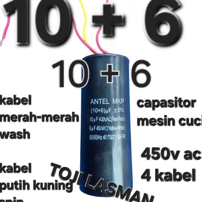 ( 10 + 6 )  CUCI   CAPASITOR KAPASITOR STARTING ELKO ELCO MESIN CUCI WASH SPIN 10UF+6UF 10 6 UF MIKR