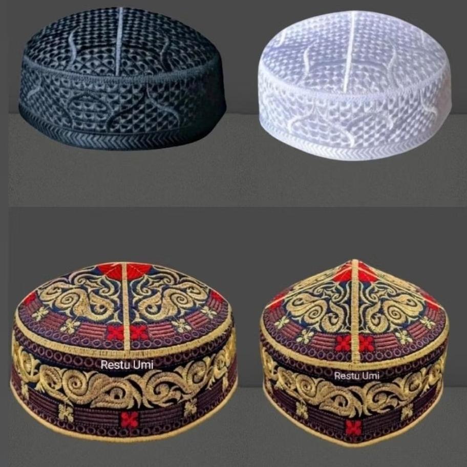 murah (grosir) peci pakistan exclusive/peci pakistan motif kubah/peci pakistan original full bordir/