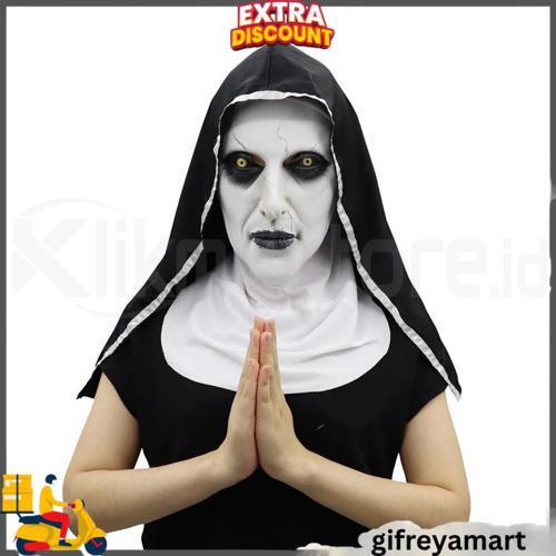 Topeng Valak The Nun Latex Horor Seram Scary Mask Pesta Halloween Cosplay Ghost Conjuring Movie Cod