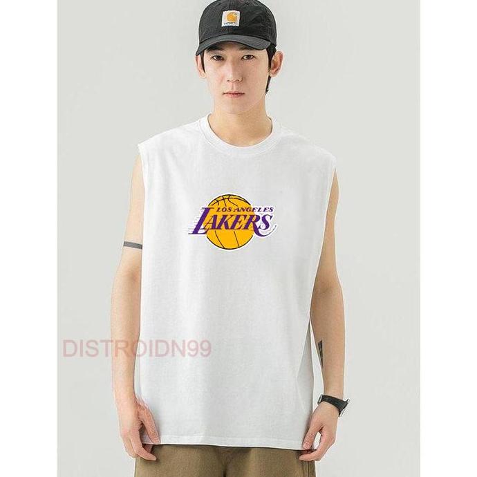 Singlet Pria Dewasa Lakers Los Angeles Trendy Singlet Pria Gym Santai Kaos Lekbong Cowok Fitnes Ukur