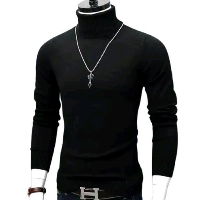 Kaos turtleneck pria lengan panjang - Baju basic polos pria Knitwear kerah tinggi lengan panjang