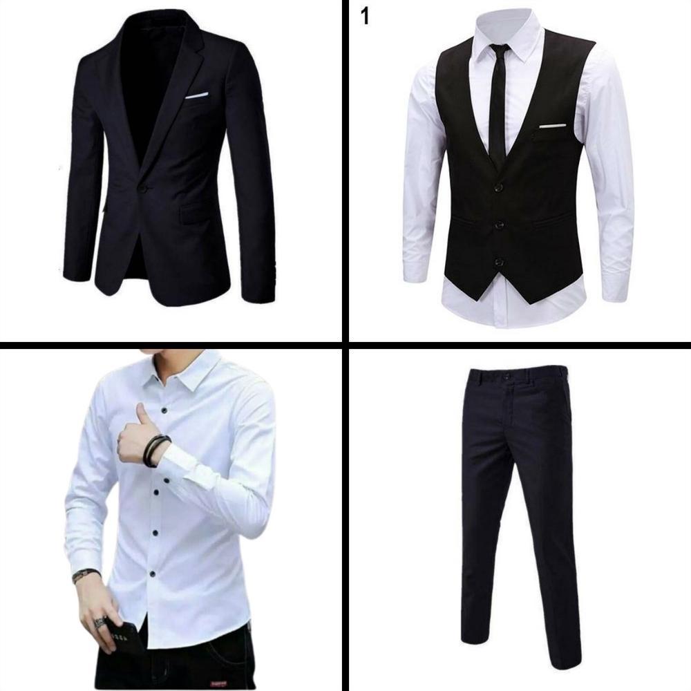 GARANSI SETELAN JAS PRIA/ setelan jas hitam list putih dan celana slimfit formal  stelan jas hitam p