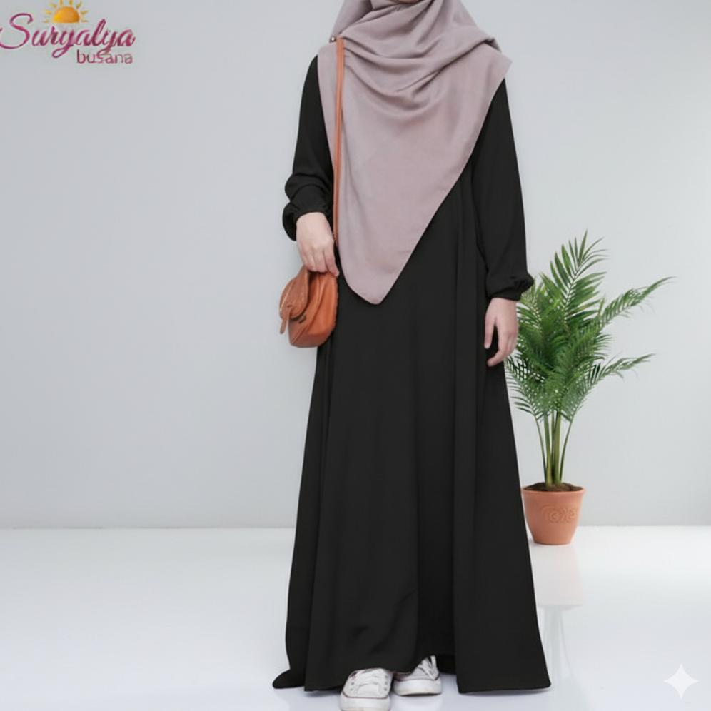Produk Baru "Gamis Hitam Wolfis Premium Terbaru Wudhu Friendly Polos Simple"