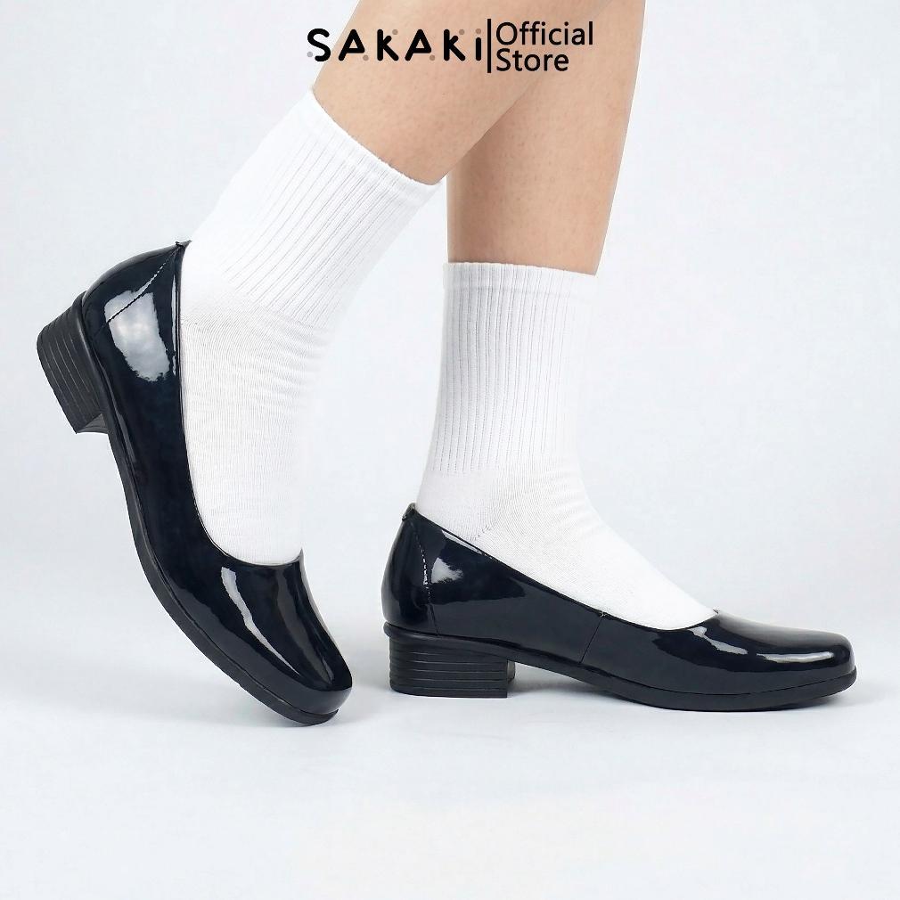 Grade Ori Sepatu Wanita Pantofel Hitam Polos Sepatu Sekolah Slip On Hak 3 Cm